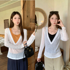 批发实拍2026夏装新款胖mm<b class='q'>大码</b>女优雅气质吊带背心轻薄长袖T恤套装