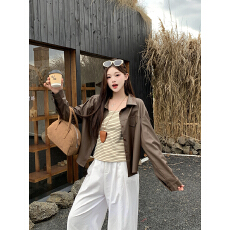 批发实价实拍2025秋装新款胖mm大码女时尚条纹吊带机车皮衣外套两件套