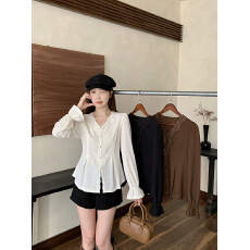 批发实价实拍2026夏装新款胖mm<b class='q'>大码</b>女法式甜美蕾丝拼接<b class='q'>长袖</b>衬衫上衣