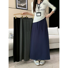 批发实拍2026<b class='q'>夏</b>装新款胖mm大码女休闲百搭抽绳显瘦中长款a字半身裙