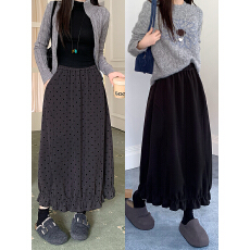 批发实价实拍2025秋冬新款胖mm减龄显瘦波点弯刀裙中长半身裙