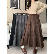 批发实拍2025秋冬新款胖mm大码女气质百搭显瘦a字裙毛呢压褶裙有里衬