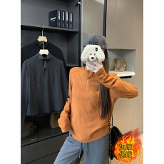 批发实拍2025<b class='q'>秋</b>冬新款胖mm大码女休闲加厚保暖半开领修身内搭长袖上衣