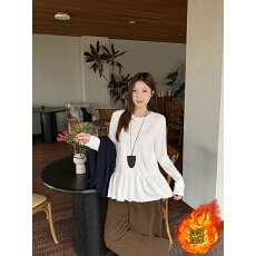 批发实价实拍2025<b class='q'>秋</b>冬新款胖mm大码女时尚加绒加厚荷叶边内搭长袖上衣