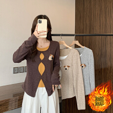 批发实价实拍2025<b class='q'>秋</b>冬新款胖mm大码女设计感立体小狗加绒加厚内搭上衣