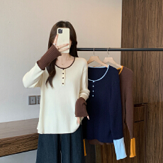 批发实价实拍2025秋冬新款<b class='q'>胖</b><b class='q'>mm</b><b class='q'>大码</b>女减龄撞色拼接软糯针织毛衣上衣