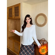 批发实价实拍2025秋<b class='q'>冬</b>新款胖mm大码女加绒加厚圆领正肩长袖内搭上衣