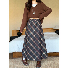 批发实拍2025<b class='q'>秋</b>冬新款胖mm大码女休闲百搭高腰显瘦格子裙中长款半身裙