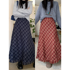 批发实价实拍2025<b class='q'>冬</b>装新款胖mm大码女百搭设计感流苏半身裙格子中长裙