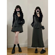 批发实拍2025冬装新款胖mm大码女温柔<b class='q'>吊带</b><b class='q'>背心</b>叠穿打底衫半身裙三件套