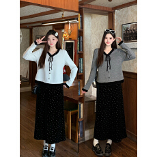 批发实价实拍2026春装新款胖mm<b class='q'>大码</b>女木耳边长袖上衣波点半身裙套装