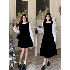 批发实拍2026春装新款胖mm大码女甜美气质假两件长短款收腰显瘦连衣裙