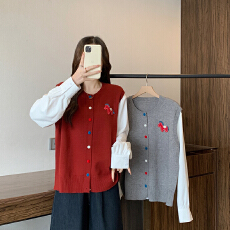 批发实价实拍2026春装新款胖mm大码女韩系小马假两件长袖针织上衣