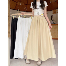 批发实拍2026夏装新款胖mm大码女休闲百搭松紧腰抽绳显瘦中长款<b class='q'>半身裙</b>