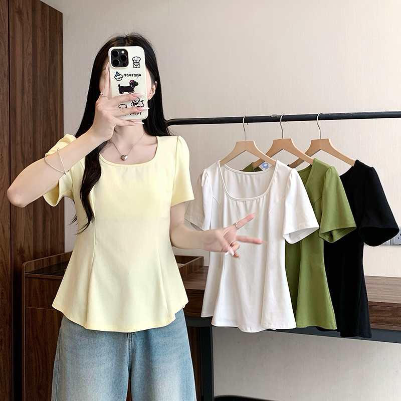 RY3130# 实价实拍2026夏装新款胖mm大码女时尚纯色设计感U领别致...