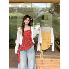 批发实拍2026<b class='q'>夏</b>装新款胖mm大码女韩系碎花吊带背心防晒开衫外套两件套