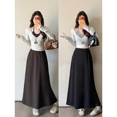 批发实拍2026秋装新款胖mm大码女休闲气质松紧腰显瘦遮胯中长<b class='q'>半身</b>裙