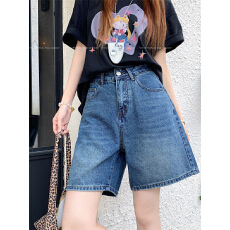 批发实拍实价~新款复古水洗小个子宽松百搭直筒五分牛仔阔腿裤女