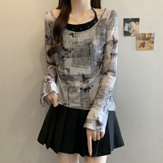 批发大码 2025夏秋新款美式<b class='q'>街头</b>气质设计感百搭网纱上衣