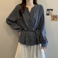 批发大码格子收腰<b class='q'>衬衫</b>女长袖2025秋季<b class='q'>韩版</b>遮肚显瘦上衣小衫<b class='q'>衬衣</b>潮