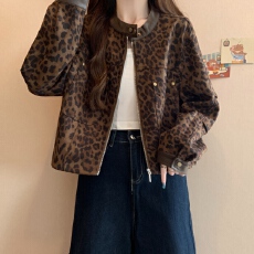 批发大码 美拉德豹纹小香风外套<b class='q'>女</b>士2025春秋冬新款短款上衣夹克