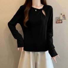 批发大码女装扭结镂空针织T恤胖mm设计感气质上衣