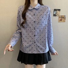 批发大码 蓝色条纹衬衫女2026早春新款爱心刺绣内搭上衣