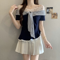 批发大码 2026夏季新款法式纯欲风设计感拼接设计修身百搭上衣