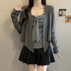 批发大码 波点无袖吊带背心女<b class='q'>夏</b>季新款设计感修身上衣+披肩两件套