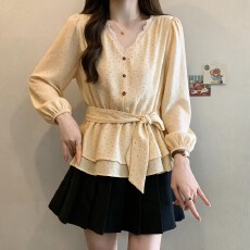 批发大码 收腰波点<b class='q'>蕾丝</b><b class='q'>衬衫</b>女2026秋遮肉显瘦温柔<b class='q'>衬衣</b>