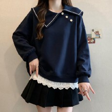 批发大码 卫衣女秋季设计感不对称翻领休闲上衣