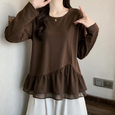 批发荷叶边拼接长袖卫衣 大码女装秋季胖mm时尚百搭宽松上衣