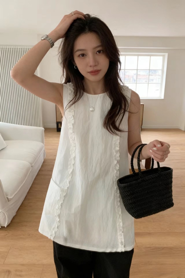 한 부서 디자인 센스 프릴 민소매 캐미솔 2026 새로운 여름 다용도 더블 주머니 여성 드레스