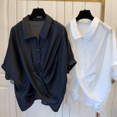 批发短袖衬衫女夏季别致小衫<b class='q'>胖</b>妹妹设计感小众法式薄款上衣衬衣