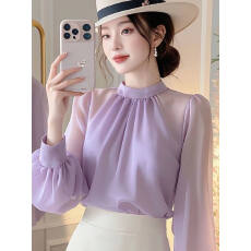 批发雪纺上衣<b class='q'>女长袖</b>2026春季新款巨好看女士<b class='q'>衬衫</b>轻奢高级感紫色小衫女