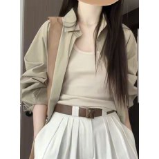 批发宽松休闲防晒开衫衬衣上衣夏季新款设计感小众长袖绿色衬衫<b class='q'>外套</b>女