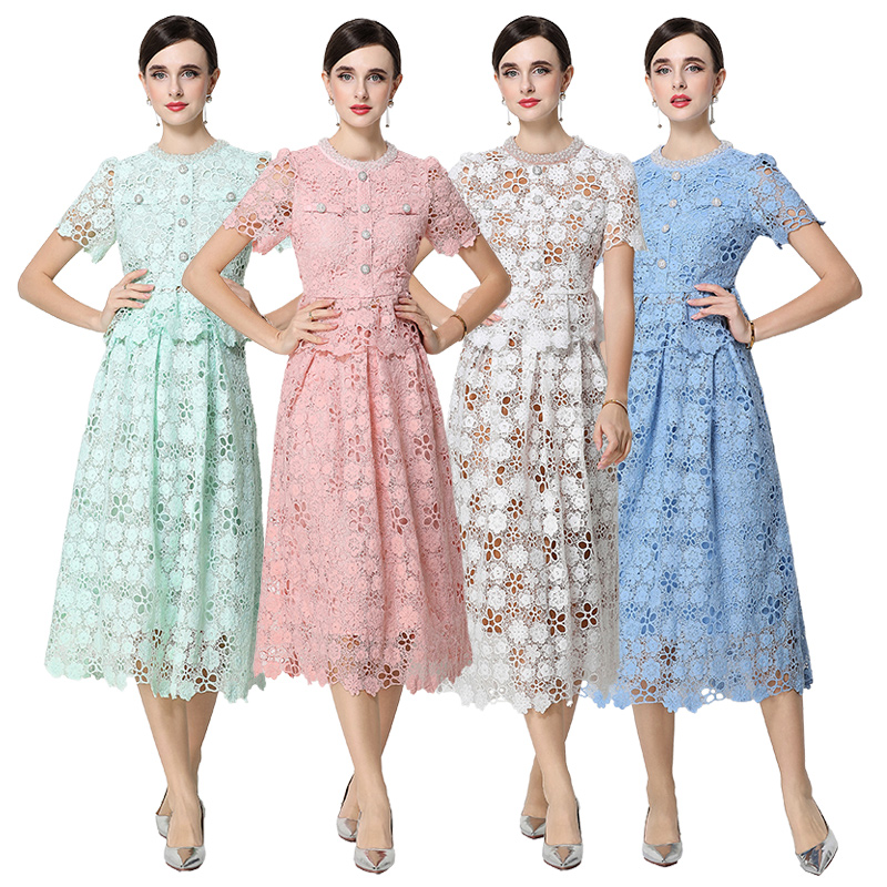 RY1770# 实拍原创轻奢高级感时尚显瘦镂空水溶蕾丝定位套装裙