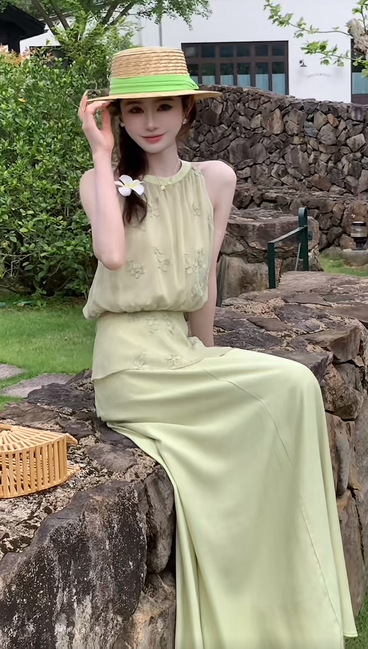 웨스트 En 맞춤 개화 꿈 같은 여름 패션 디자인 센스 꽃무늬 맨위 반 스커트 세트 lnx5tz09