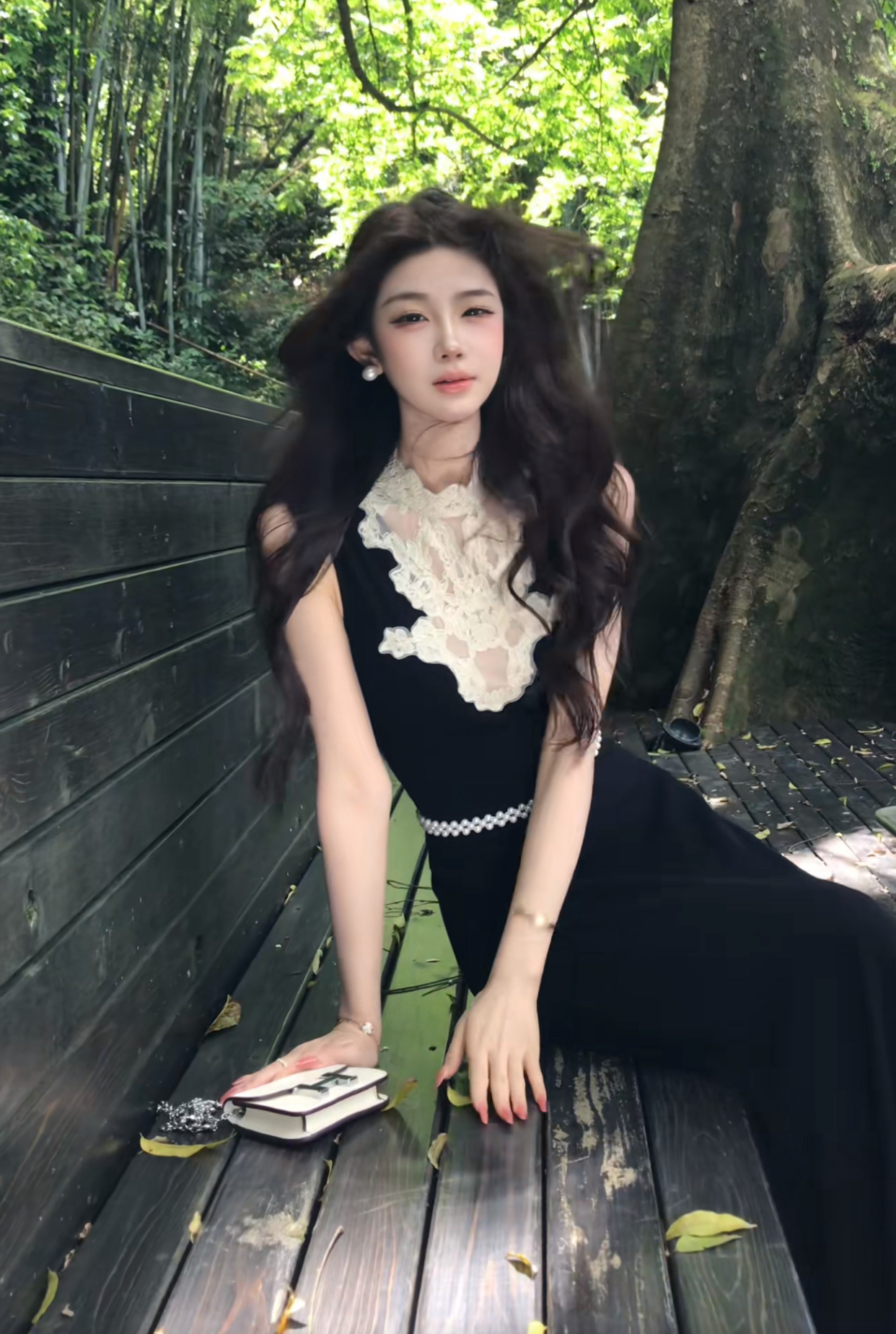 무쯔리 목자이 ~ 중 리 여름 새로운 품격 분위기 센스 홀로우 아웃 꽃 패치워크 새로운 중식 드레스