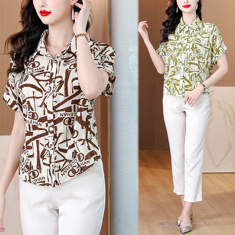 RY551# 时尚休闲衬衫女2025夏季新款减龄遮肚子碎花大码洋气质上衣显...