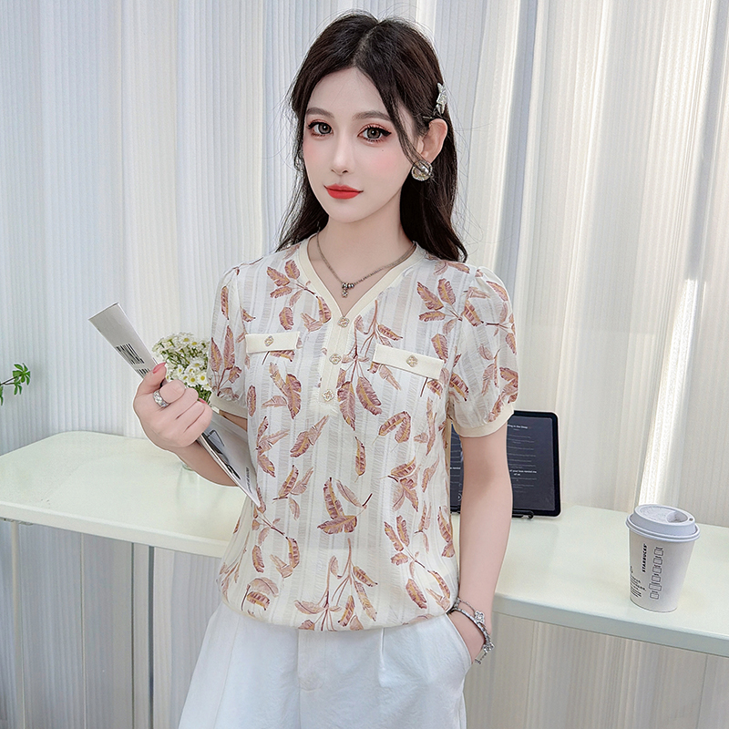 실사 여름 드레스 반팔 꽃무늬 쉬폰 블라우스 2026 여름 새로운 아름다운 패션 작은 셔츠 외국 가스 표지 배 맨위