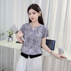 批发2026夏季新款精品时尚V领下摆拉链宽松显瘦百搭短袖<b class='q'>T</b><b class='q'>恤</b>女薄款上衣