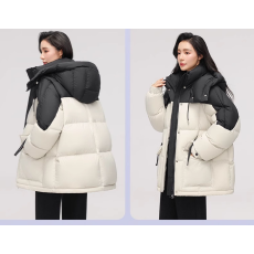 批发2025新款羽绒棉服短款时尚<b class='q'>韩版</b>加厚小众拼色小个子连帽外套棉衣潮