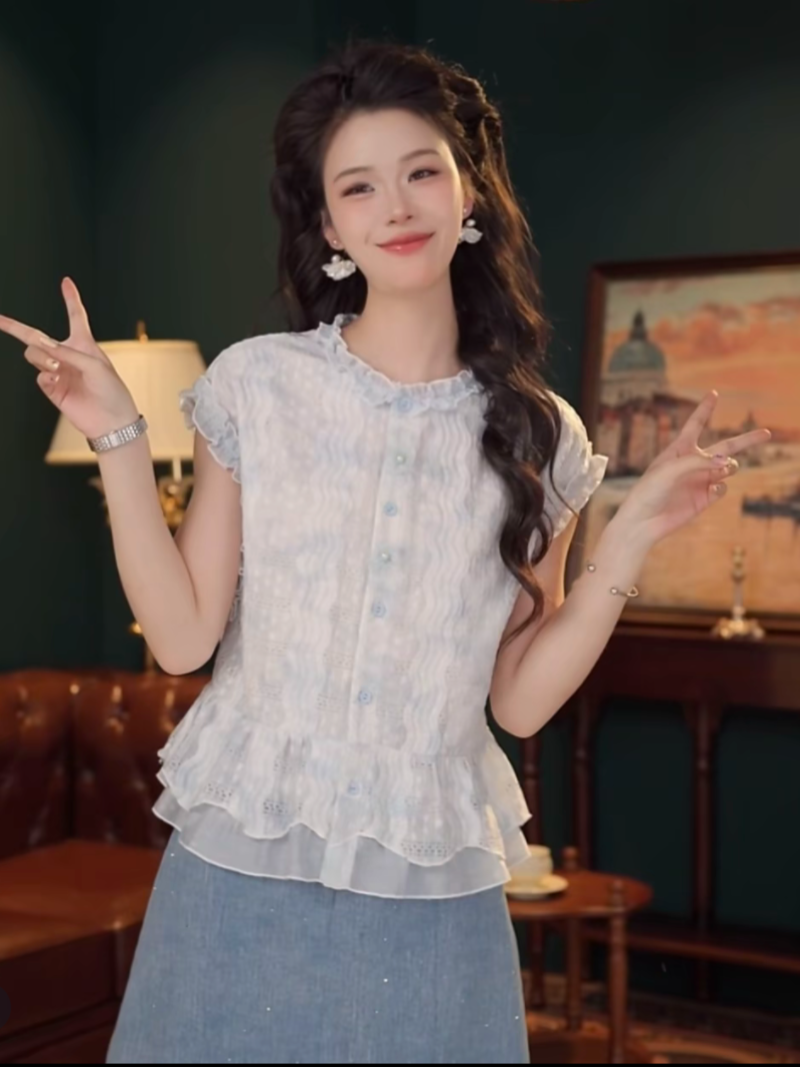 슈 슈 봄 여름 기억 부드러운 셔츠 캐주얼 다용도 반팔 여성 셔츠 여름 맨위