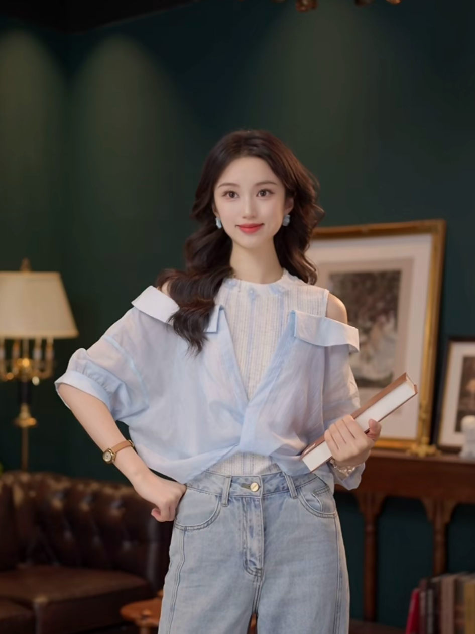 부드러운 셔츠 캐주얼 다용도 반팔 여성 셔츠 여름 맨위 10 바지