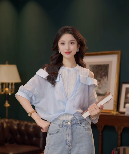 부드러운 셔츠 캐주얼 다용도 반팔 여성 셔츠 여름 맨위 10 바지