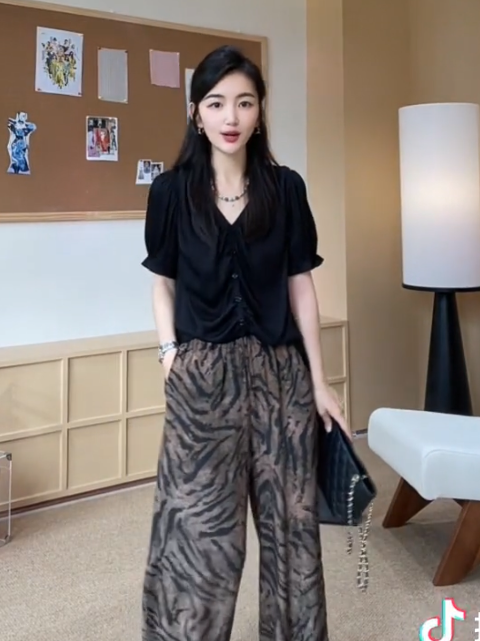 정면 플리츠 단추 패션 여름 클래식 다용도 뽕나무 누에 실크 더블 조 티셔츠 10 바지