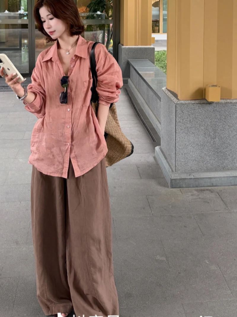 한 세대 라미 높음 포화 상태 신선함 단색 셔츠 느긋한 품격 캐주얼 자외선 차단 재킷 맨위 10 바지