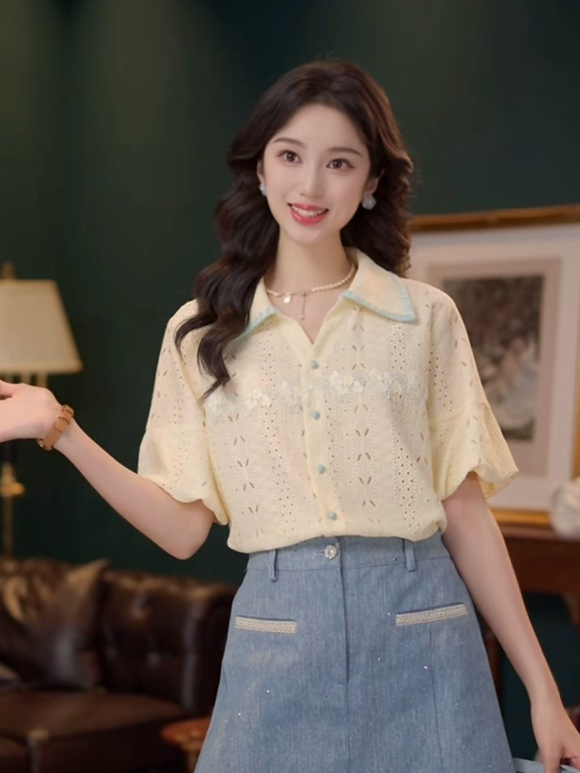 제나라 제나라 설탕 심장 계란 부드러운 셔츠 캐주얼 다용도 반팔 여성 셔츠 여름 맨위 10 반 스커트