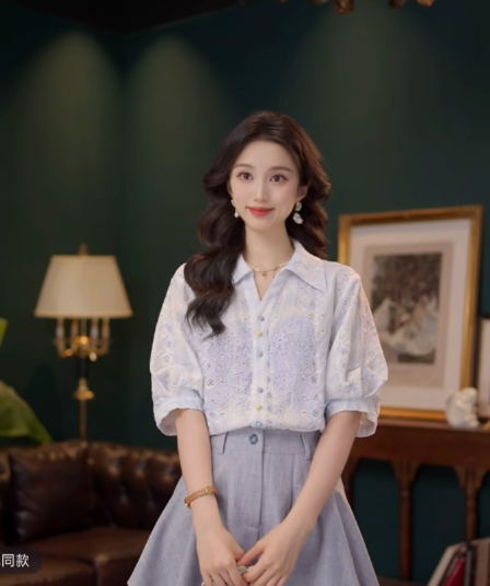 블루 후아 엘프 부드러운 셔츠 캐주얼 다용도 반팔 여성 셔츠 여름 맨위 10 바지